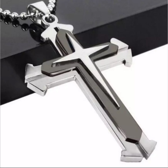 Unisex Men Stainless Steel Cross Pendant Necklace - Picture 3 of 5